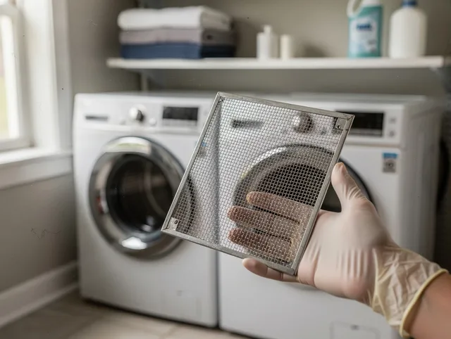 Norwell Dryer Vent Cleaning specialist performing detailed lint trap cleaning service in Norwell