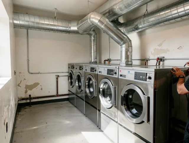 Norwell Dryer Vent Cleaning team performing large-scale commercial dryer vent cleaning in Norwell