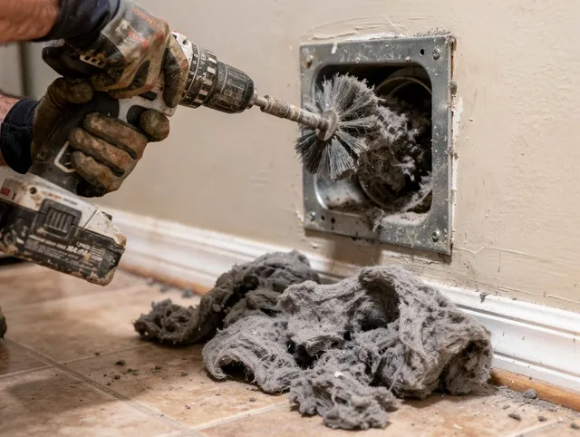 Certified Norwell Dryer Vent Cleaning technician performing dryer vent cleaning in Norwell