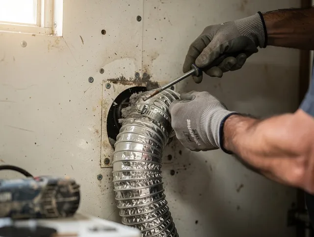 Norwell Dryer Vent Cleaning technician performing precise dryer vent hose installation in Norwell